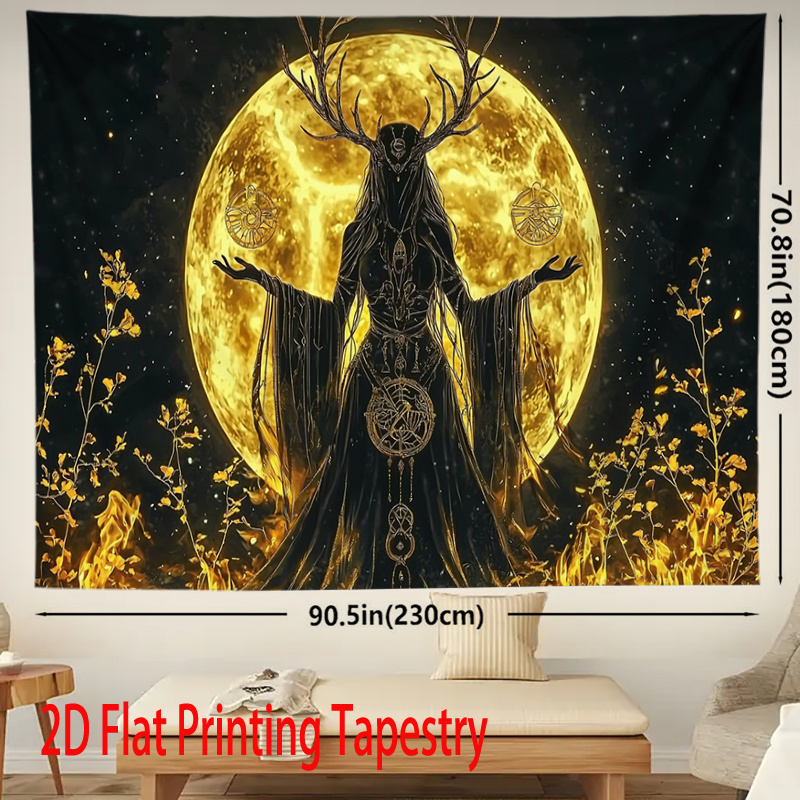 Tapiz de pared diosa de la luna con astas para casa y dormitorio_voghion.com