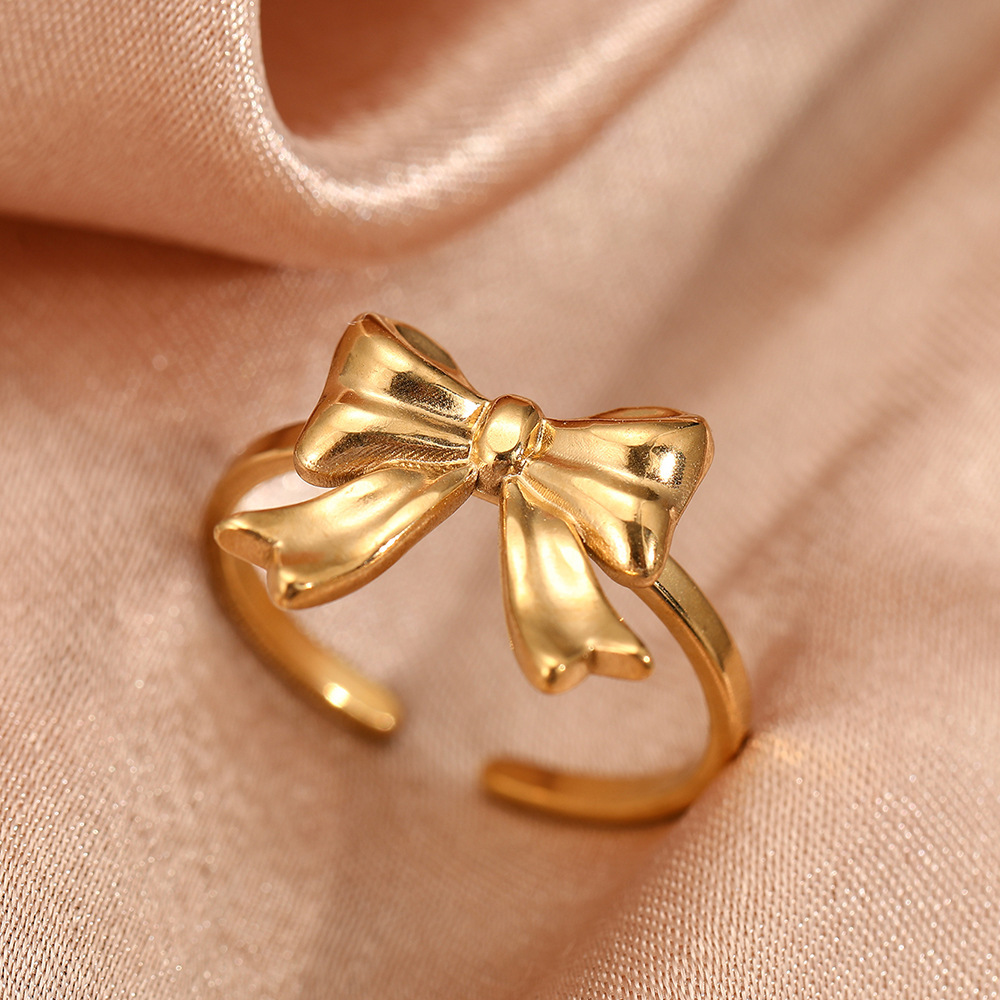 Bow Stainless Steel , 3d Design, And Non-fading, Sweet Girly Daily Accessory, Delicate And Cute Adjustable Ring, For Teenager, For Teenager