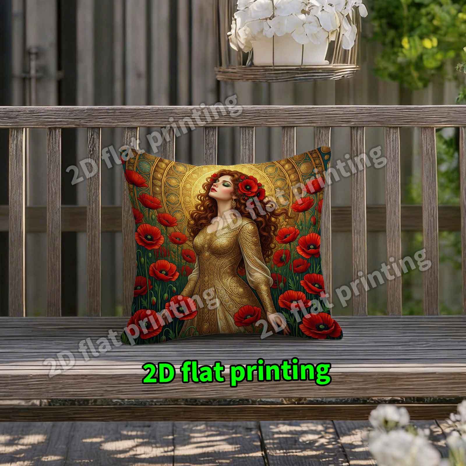 item picture 2d flat 1pc 2d flat printing   poppies and golden dress pillowcase cushion covers   decor summer   elegant garden theme   soft and comfortable   living room or bedroom