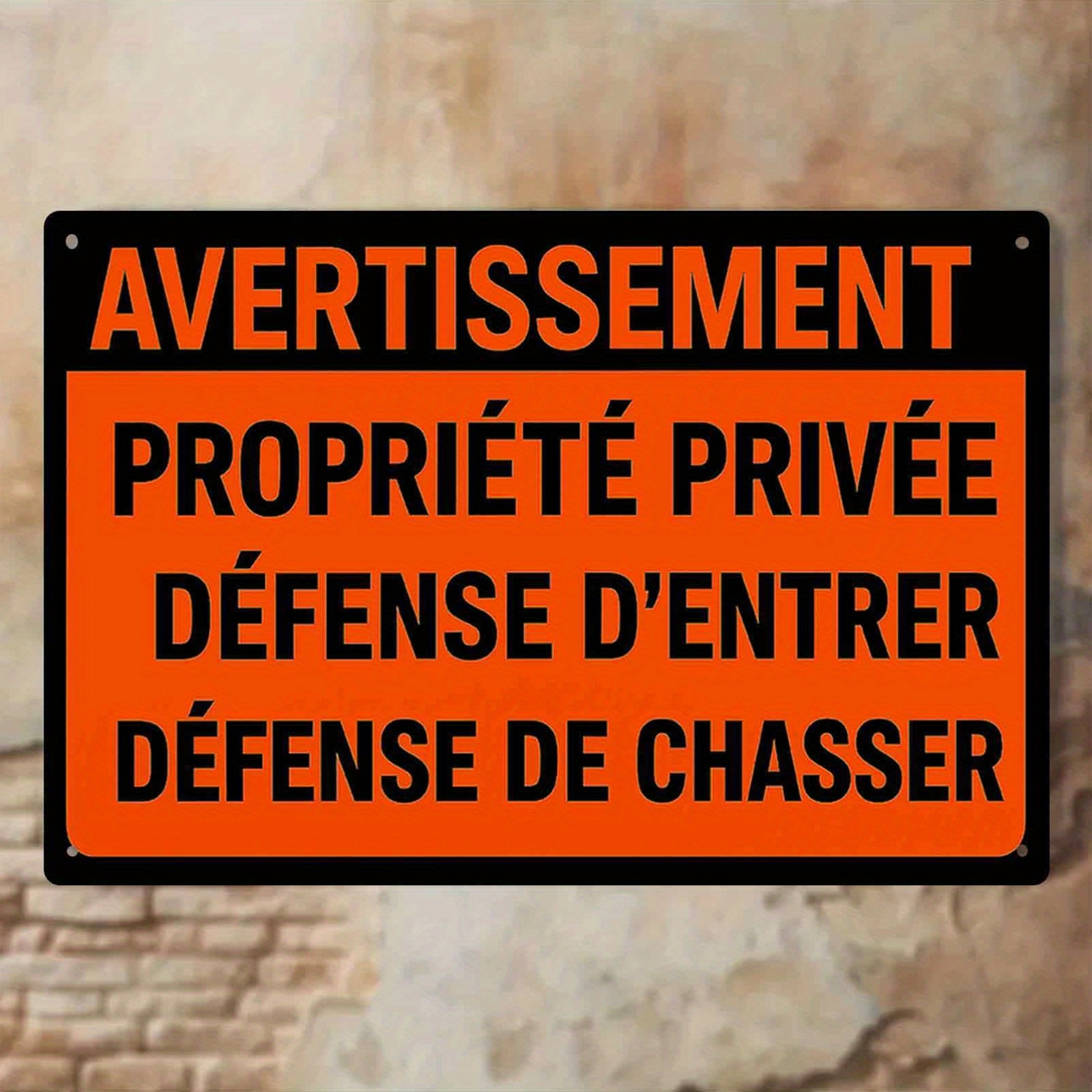 TEMU Plaque plate 2D Vintage Style Français, "Tout Interdit" et Chasse - Panneau en Bois, Idéal pour Propriété Privée, avec Design Rétro Orange et