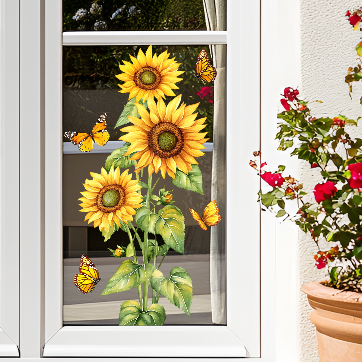 Sunflower Flower Static Electricity Glass Window Stickers For Living Room, Bedroom, Display Windows, Home Decoration Stickers