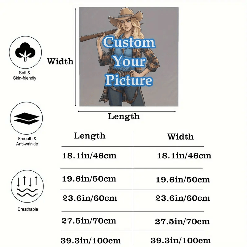 TEMU 1pc Custom Photo/logo Women's Scarf - Personalized Square Scarf With Your Own Design, Premium Fabric, Breathable &, Versatile Fashion Accessory