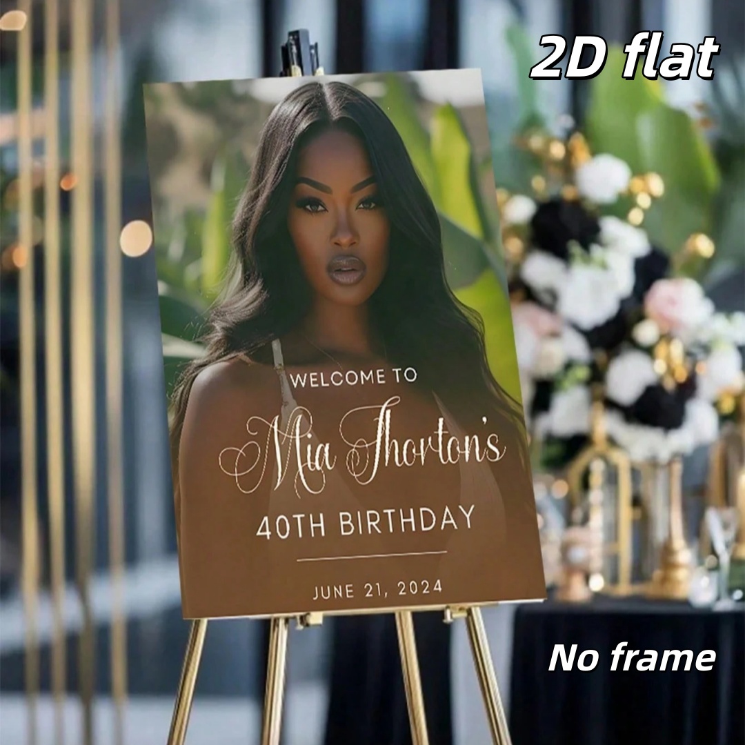 TEMU 2d Flat, 2d Flat Custom Canvas Photo Welcome Sign, Personalized Welcome Plaque, Birthday Party Gift, Entrance Sign - Photo/text, Suitable For