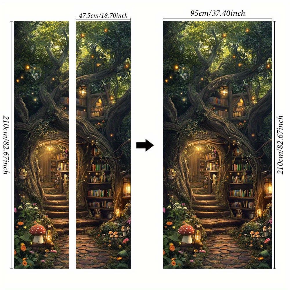 TEMU 1pc Whimsical Treehouse Door Sticker, Self-adhesive With Glowing Lanterns And Scene, Bedroom Or Living Room Door Decoration, Easy To Apply And