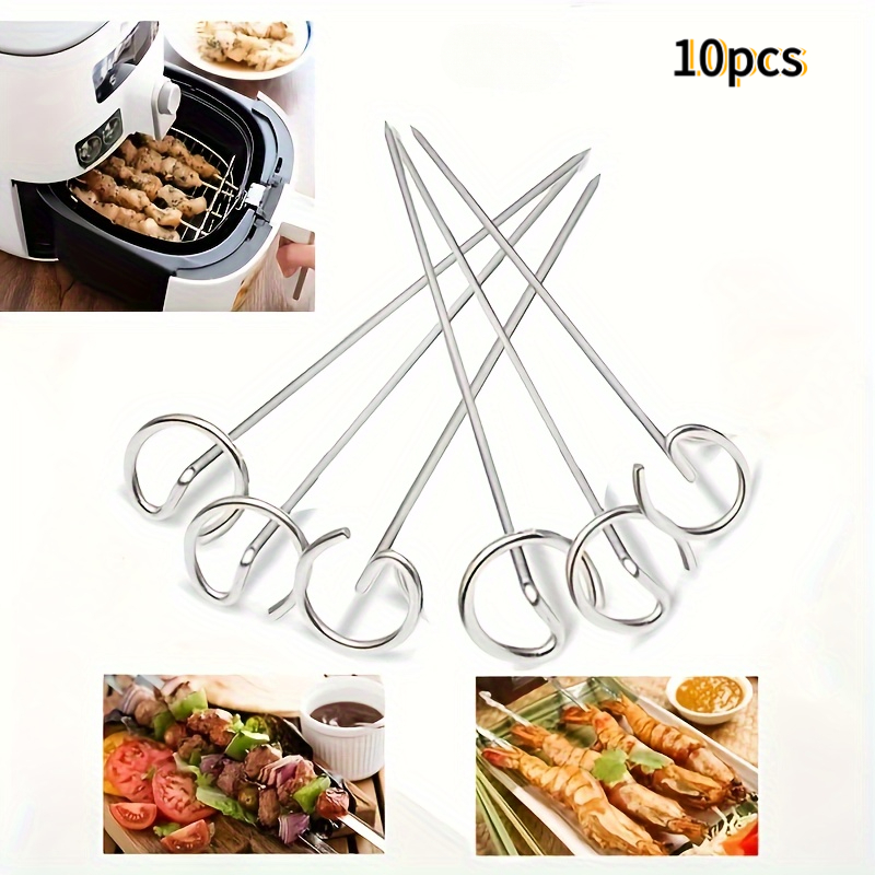 Image of 10pcs Stainless Steel Air Fryer Vertical Skewers, Food Grade, Thick, Suitable For Air Fryer And Oven, For Kitchen Bbq, Grilled Meat, Grilled Chicken