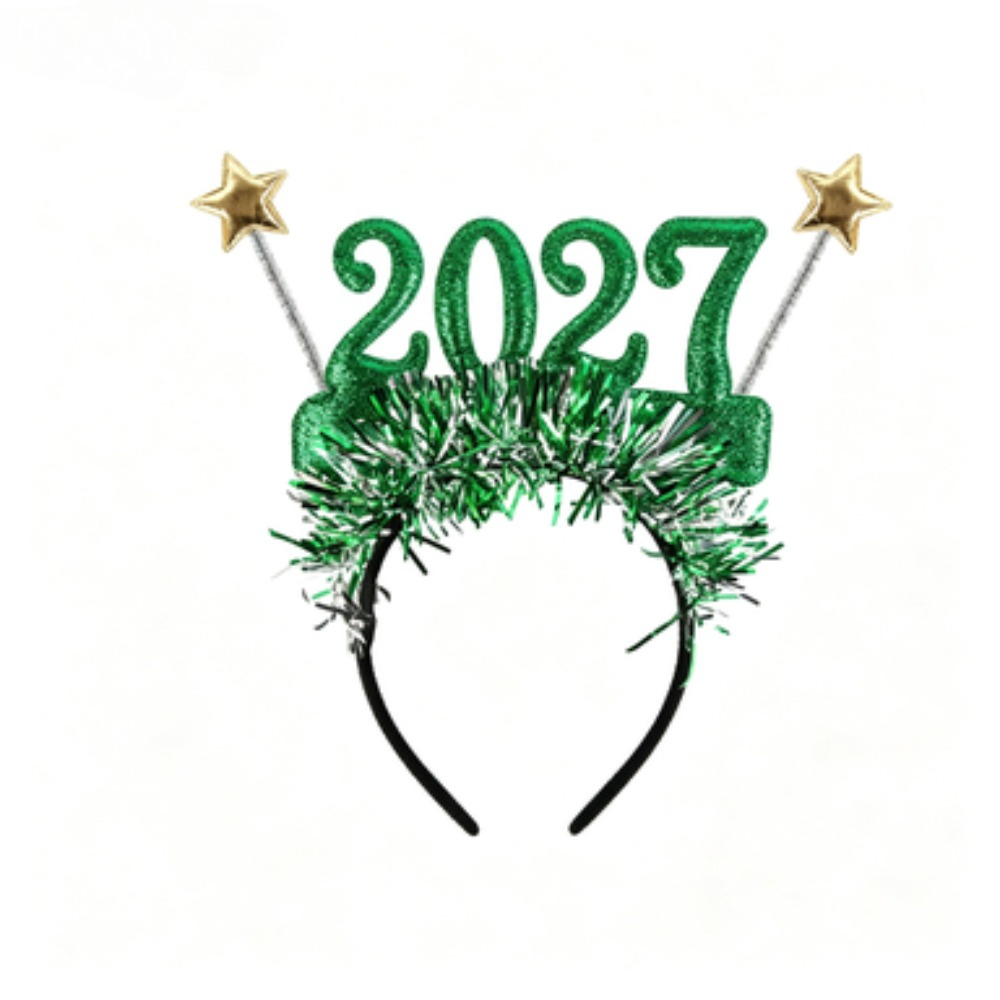 TEMU 2027 Green Glitter Number Headband, Christmas New Year Eve Party Hair Hoop With Tinsel And , Adult Unisex Costume Photo Prop