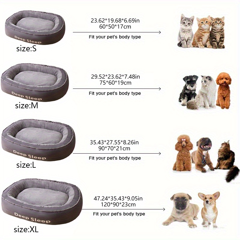 TEMU Luxury Oval Dog Bed & Cat Bed With Mat - 4 Sizes Gray And Brown Options, Striped Pet Bed, Great Christmas & Holiday Present (1pc)
