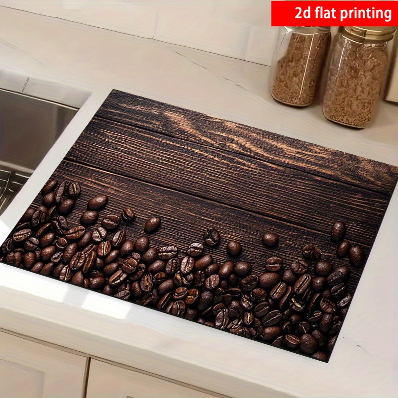 TEMU 2d Flat Printing, 1pc, Coffee-patterned Absorbent Placemats, Dish Drying Mats For The Kitchen, Table Mats, Coffee Table Mats, Washing Machine