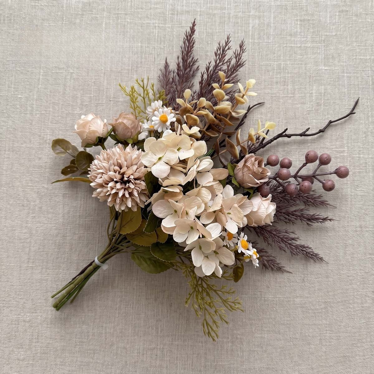 TEMU 5-stem Artificial Hydrangea Rose Bouquet, Vintage Faux Arrangement With Eucalyptus And Daisy, Ready-to-display Boho Home Table Centerpiece,