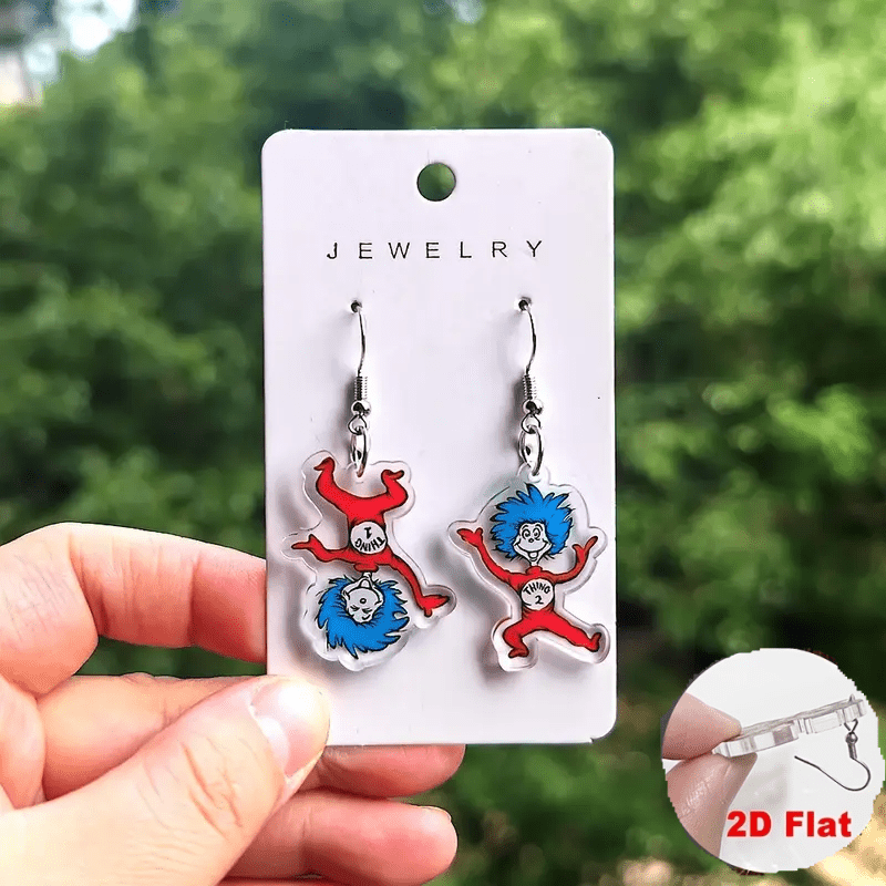 TEMU 2d Flat - 2d Acrylic Plane, Unique Cartoon Creative Pendant Earrings, Featuring 2d Plane Artistic Style, Exquisite And Adorable Women's Jewelry