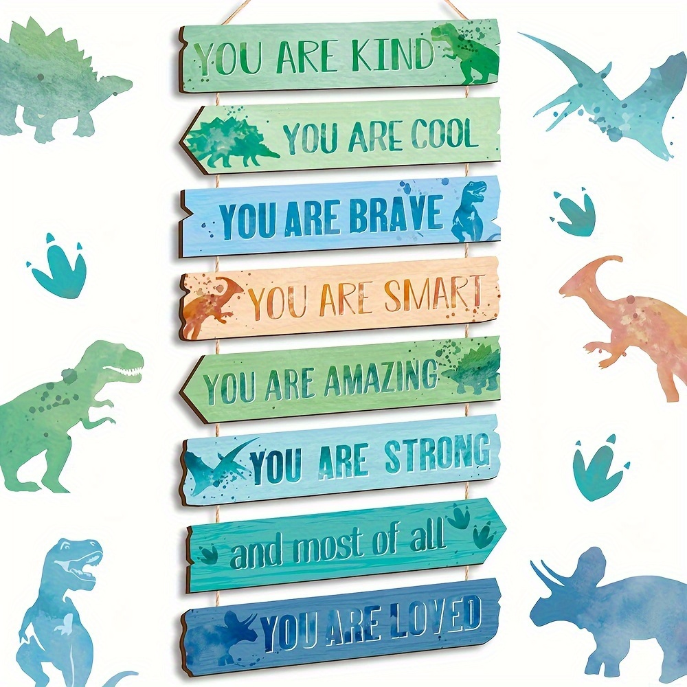 TEMU 2d Flat, 2d Flat Surface, 1 Set Of Dinosaur-themed Wooden Wall Decor Hangings, A Finished With Inspirational Quotes, Suitable For Bedroom/living
