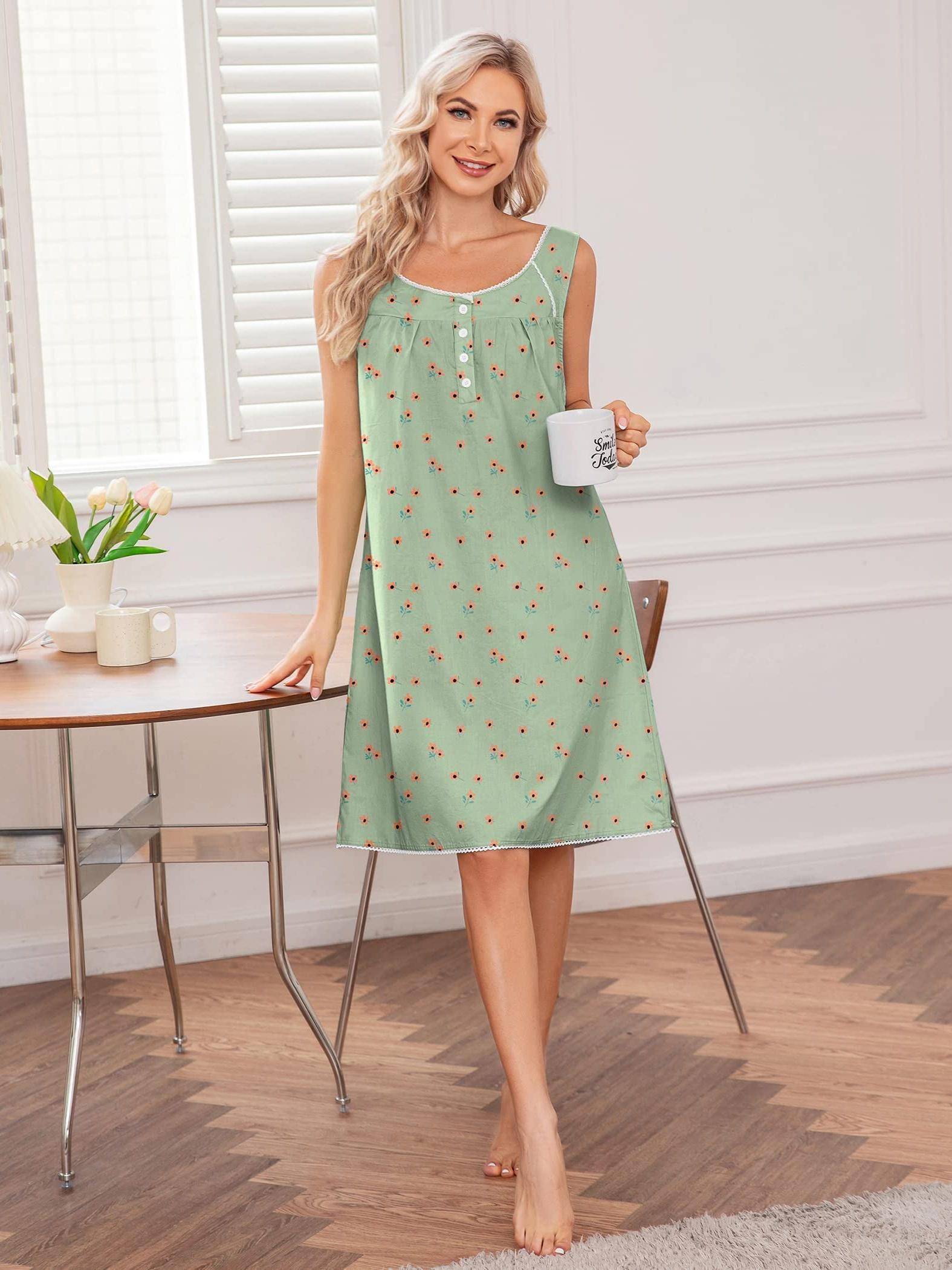 sleeveless night dress cotton Naomi Women's Sleeveless Cotton Nightgown White / XL (16-18)