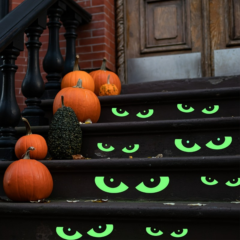 8 Pairs Glow In The Dark Halloween Eye Window Stickers, Removable Fluorescent Plastic Decor For Stairs, Walls & Windows, Spooky Design, Perfect Halloween Home Decorations