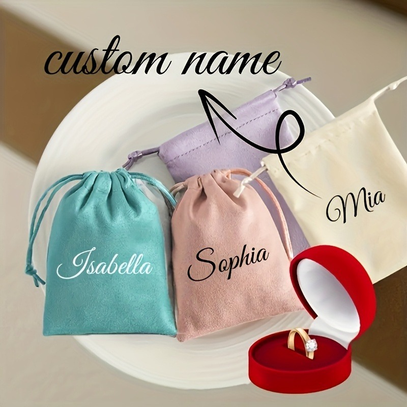 Custom Logo and Name Gift Bags, Soft Flannel Jewelry Pouch