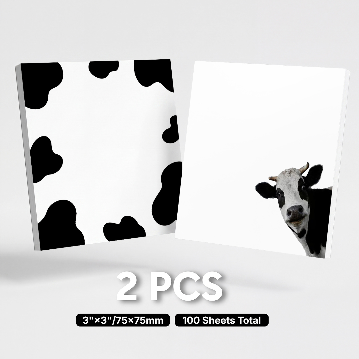 TEMU Lot de 2 blocs-notes autocollants vache 3x3 pouces, 100 feuilles, mignons blocs-notes adhésifs à imprimé vache et animaux, carnet de notes et