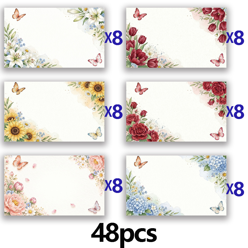 TEMU 48pcs Forest Floral Thank You Cards, 6 Aesthetic Hand-painted Designs(sunflower, Rose, Hydrangea), Blank Greeting Cards Wedding, Birthday,