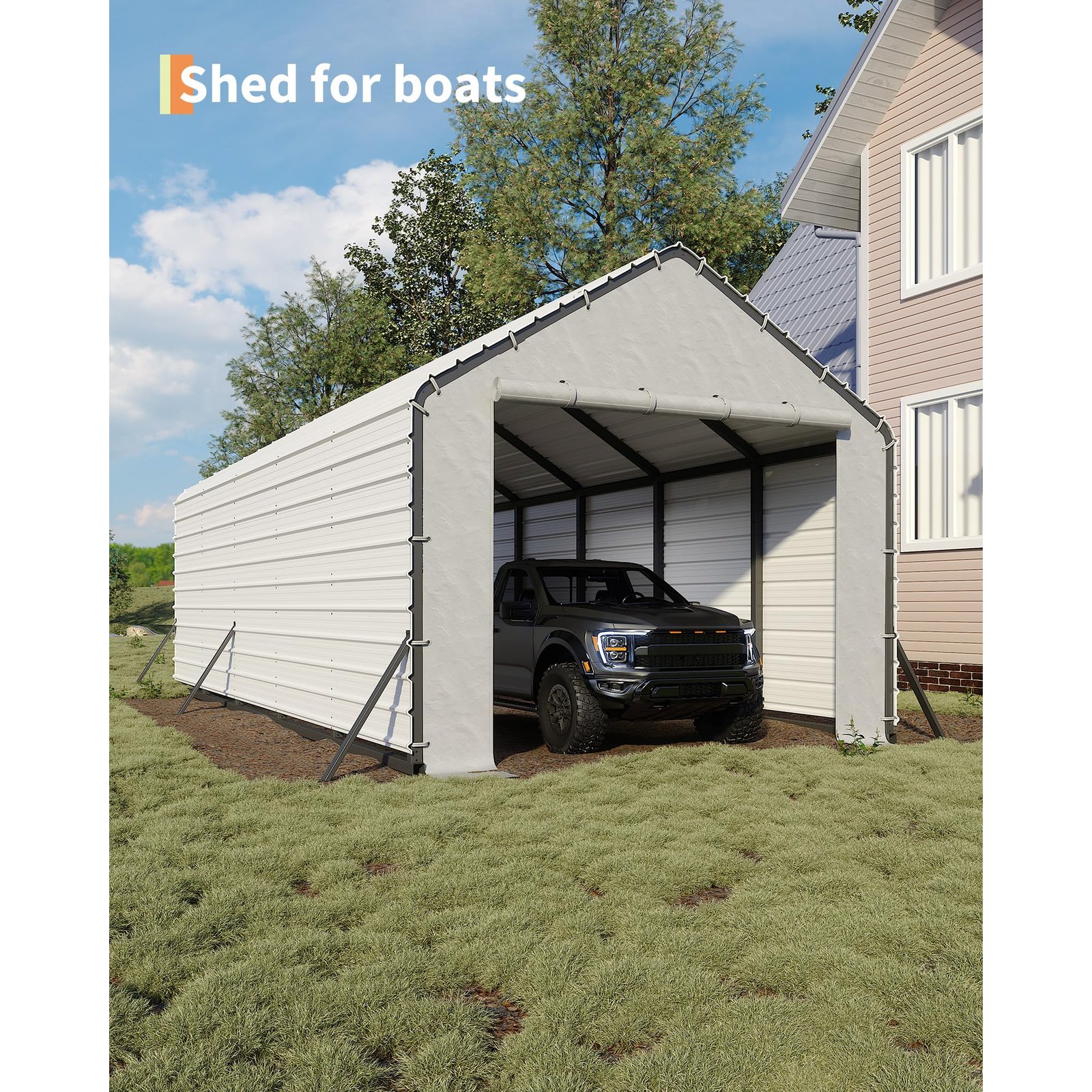 13ft wide heavy duty pe carport outdoor garage shelter for car truck boat with removable   grey
