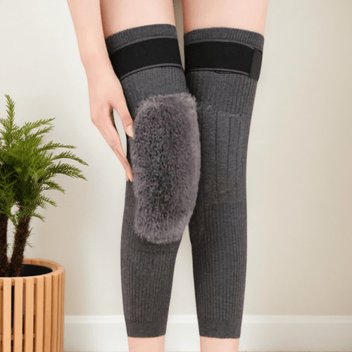1 pair winter fleece lined strap knee warmers thickened thermal knee calf warmers for men women adjustable extended coverage for cold weather ideal gift for parents skiing riding care