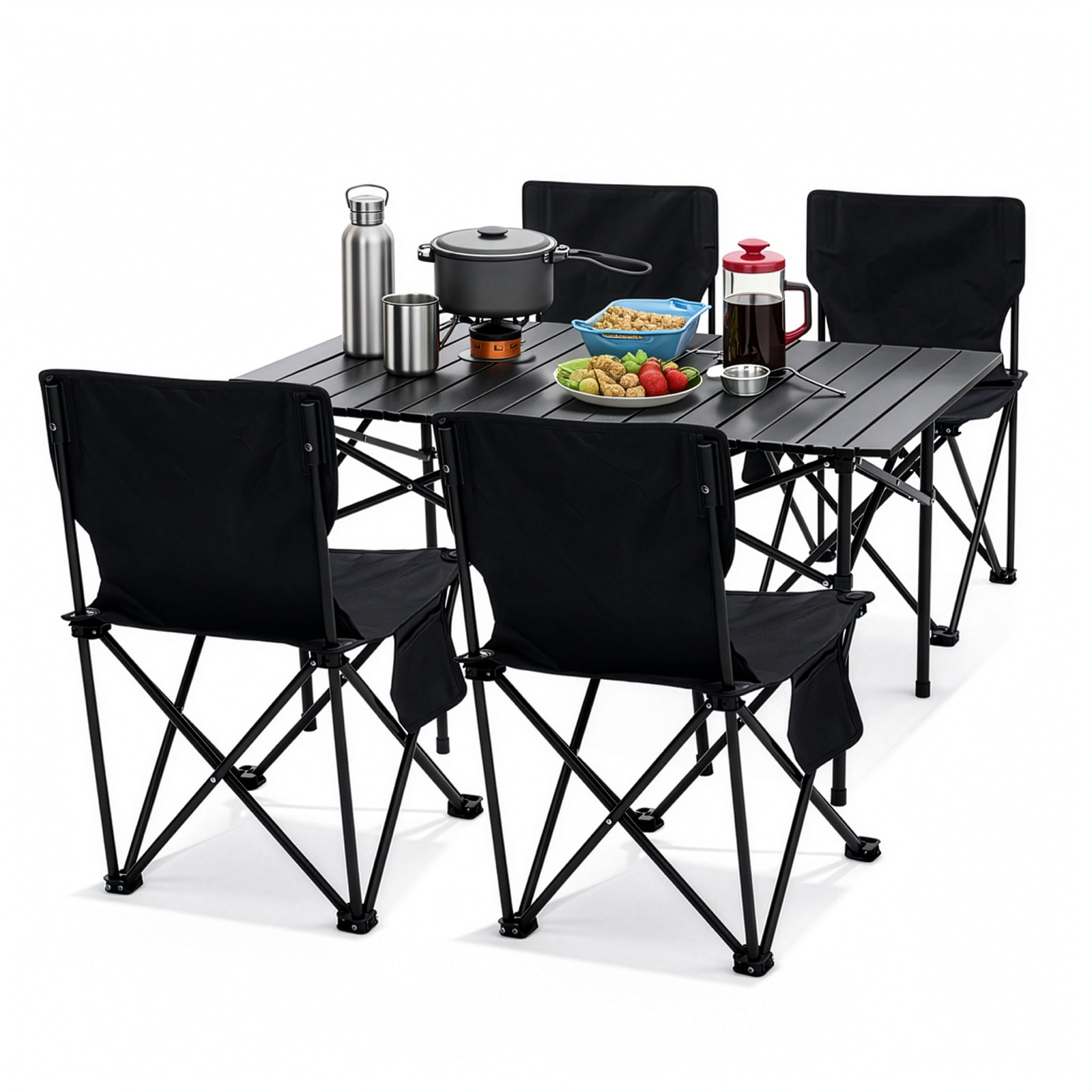 Outdoor Folding Table And Chair Set 5pcs Portable Metal Dining Set With 100kg Load-bearing Chairs, Travel Bag Included, Ideal For Camping, Picnics, Patio, Barbecues, Hiking