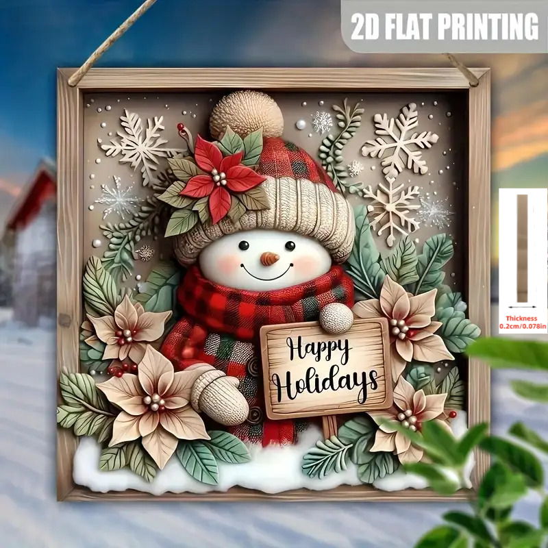TEMU 2d Plane - 2d Wooden Snowman Wall Decoration - 5.91x5.91 Inch Classic Holiday Saying "", Halloween Chrysanthemum And Daisy Pattern - Indoor