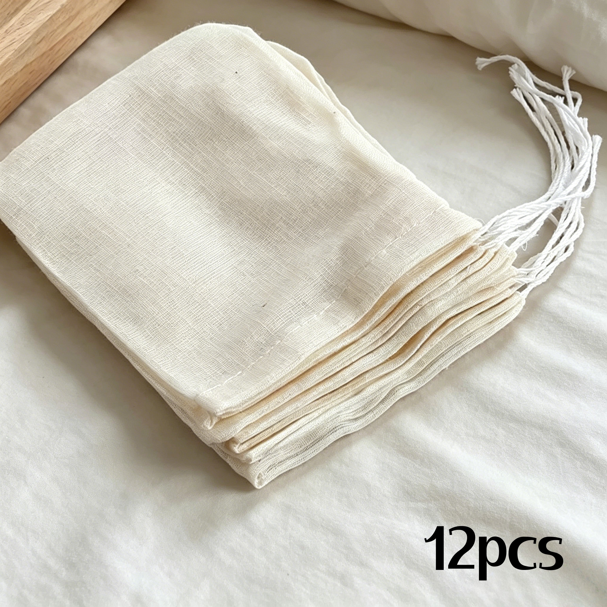 TEMU Gift For Her/him Gift For Her/him Bulk 12pcs /white Linen Drawstring Bags - Heavy-duty Fabric Storage Suitable For Wedding Favors, Jewelry Gift,