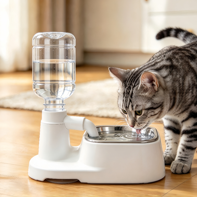 TEMU 2pcs Pet Water Dispenser + Water Bottle, Gravity-type Pet Water Fountain For Cats And Small Dogs, Stainless Steel Water Bowl, Large-capacity