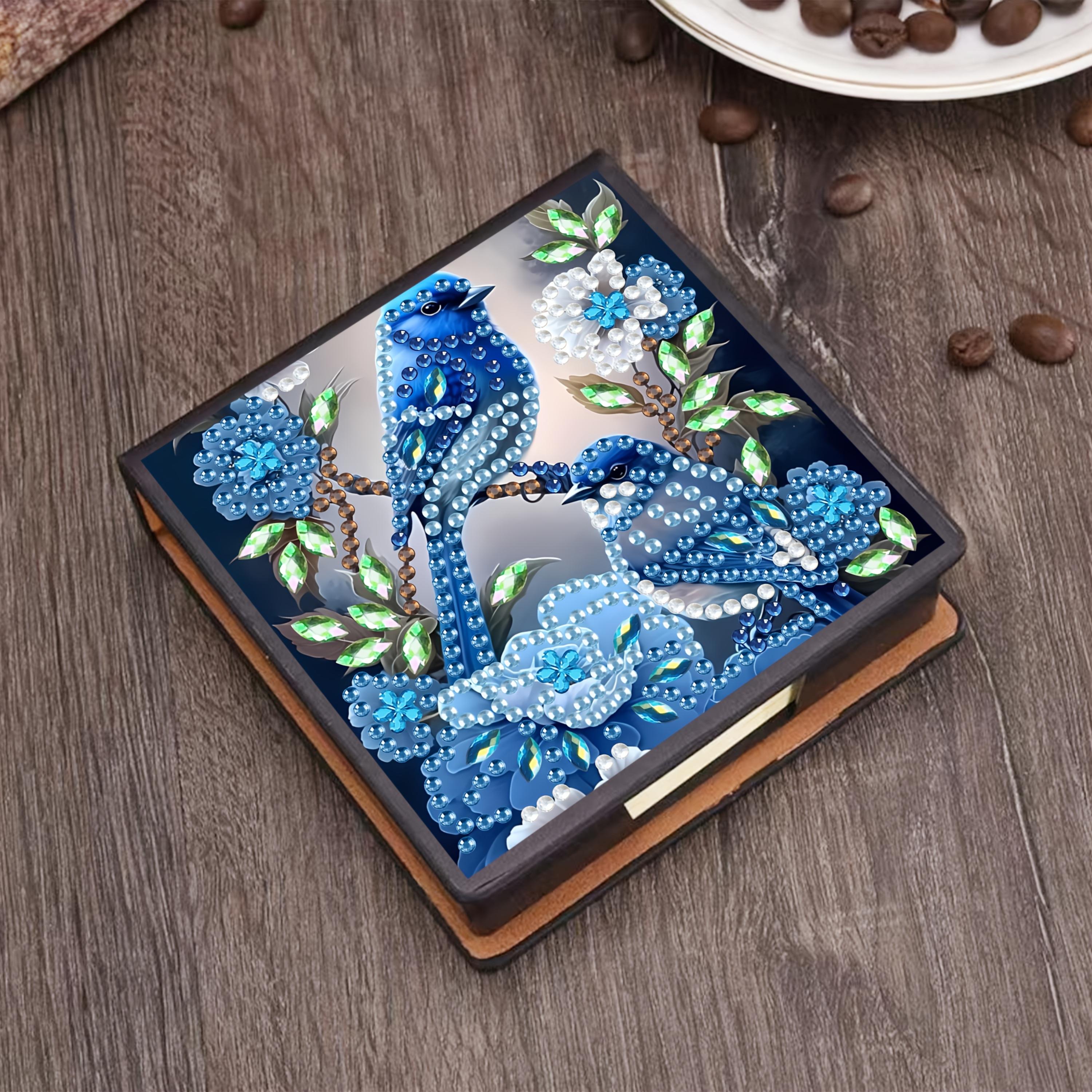 TEMU 1pc Bird Flower Pattern Irregular Rhinestone Inlay Painting Black Faux Leather Self-adhesive - Comes With 160 Memo Papers- Ideal For Home Office