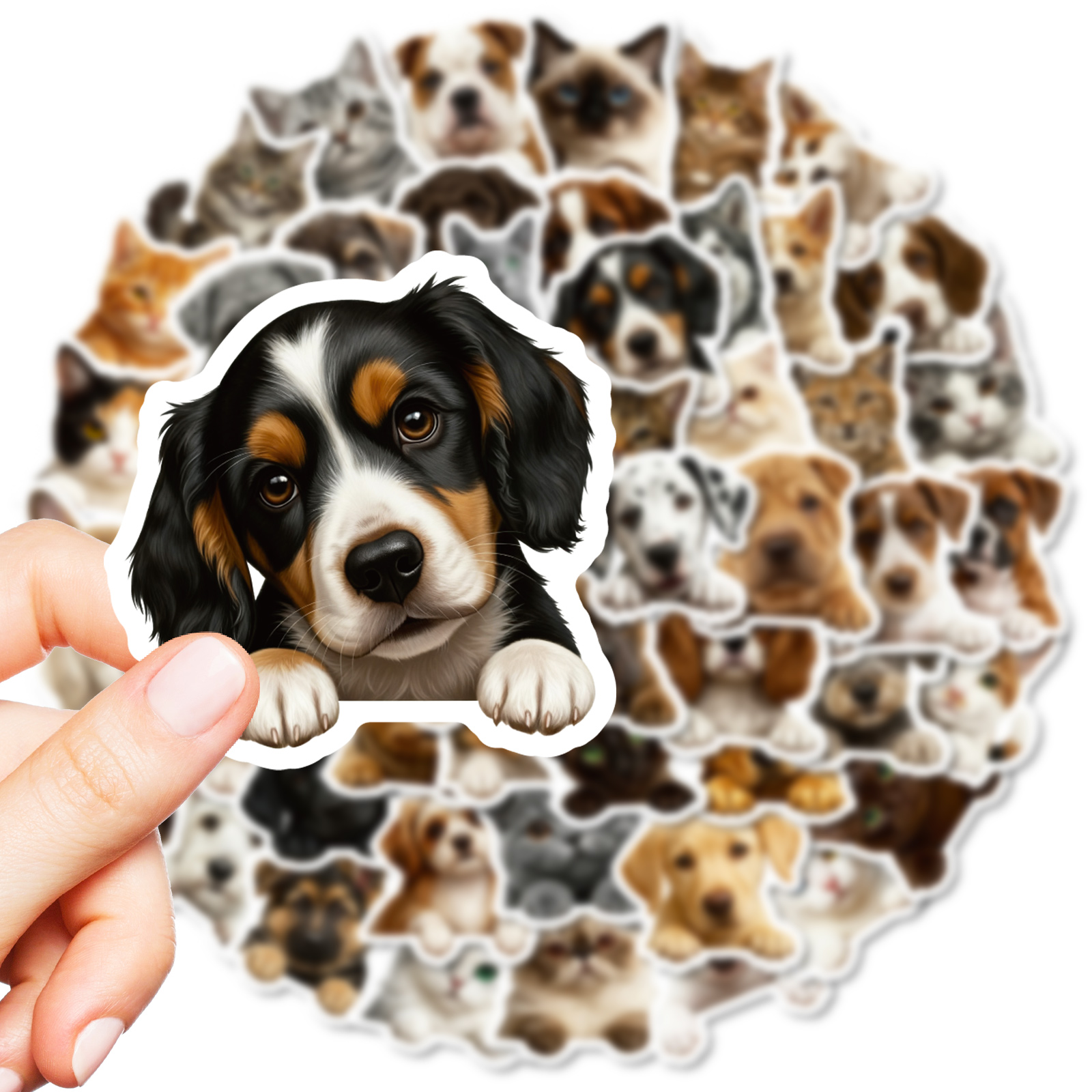 56 Cute And Realistic Animal Stickers Featuring Cats And Dogs, Suitable For Decorating Water Bottles, Skateboards, And Luggage With Designs