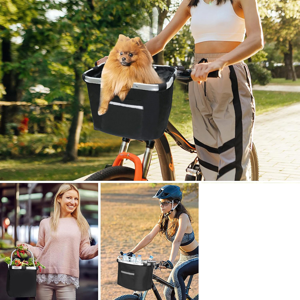Image of Bike Basket For Pets Folding Carrier, Removable Bicycle Handlebar Front Basket, , Detachable Cycling Bag