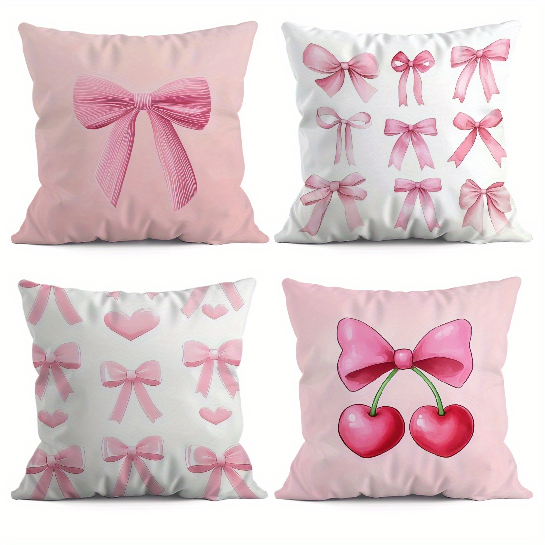 TEMU 4pcs Pink Bow Knot Pillowcases, Set Of Home Decor Pillow Covers For Living Room Sofa Bedroom, Valentine's Day Gift, Short Plush Single-sided