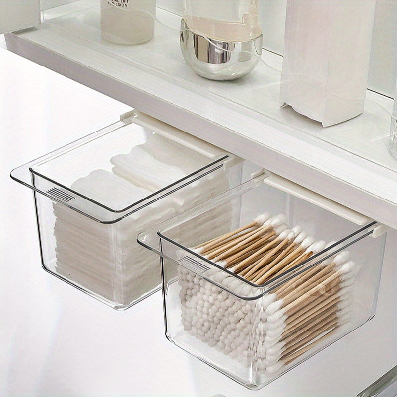2pcs Set – Storage Box Under Cabinet, Hanging Rack Under Cabinet, Retractable Bathroom Organizer – Perfect For Organizing The Bathroom Sink Area