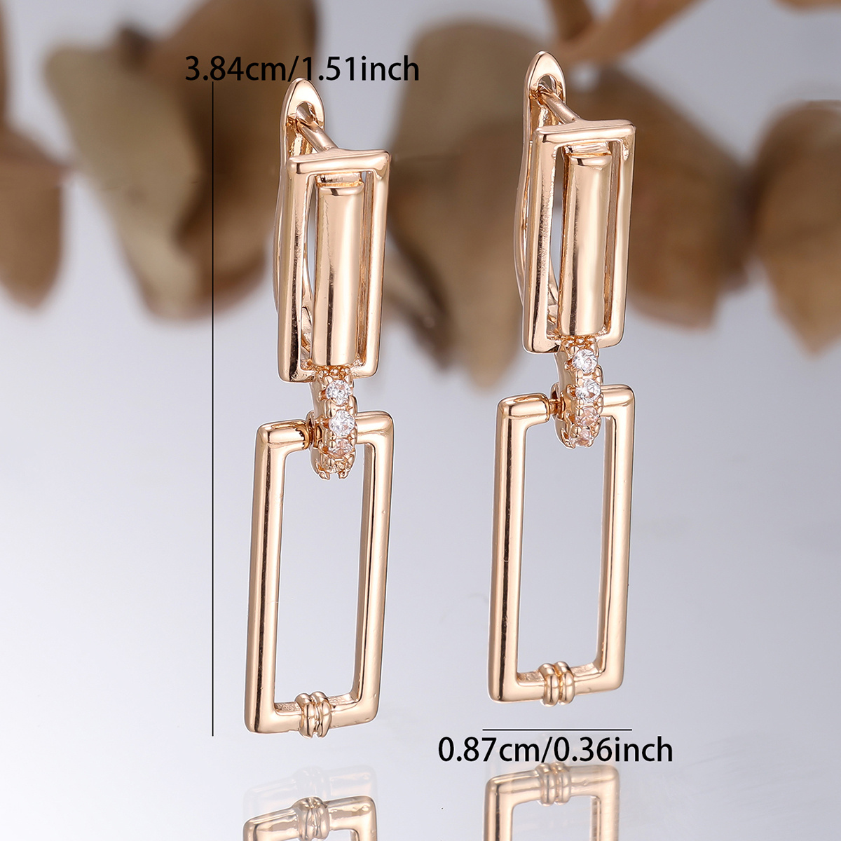 Women's Chic Golden Tone Two-Tier Geometric Drop Earrings