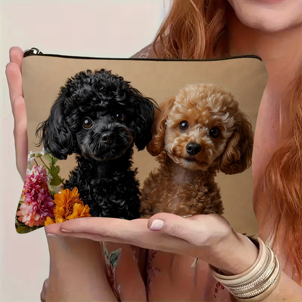 TEMU 1pc Poodle-themed Cosmetic Bag Suitable For Ladies - Foldable Zipper Makeup Organizer With Poodle Print, Lightweight Travel Toiletry Case &