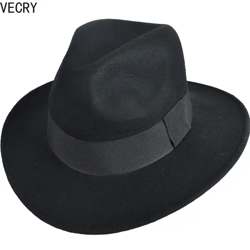 Sterkowski Chapeau Fedora classique en feutre de laine de mouton pour homme, Noir/blanc Sterkowski Chapeau Fedora classique en feutre de laine de mouton pour homme, Noir/blanc