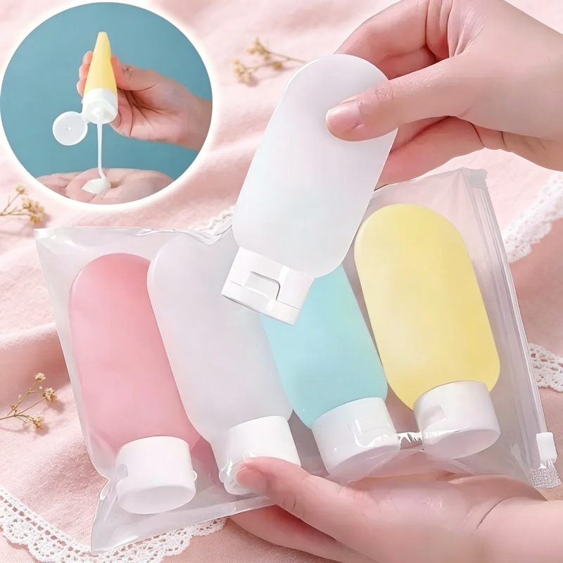 travel portable dispensing bottle 5pcs set 4 dispensing bottles storage bag the storage bag is a random style macaron color   toiletries   empty bottles lightweight storage