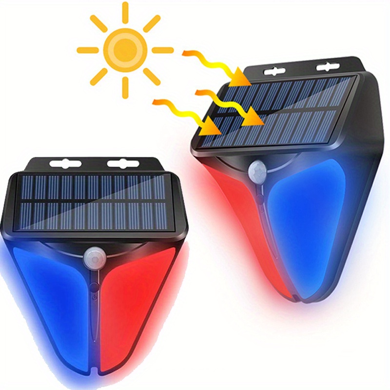 TEMU 2pack Solar Strobe Warning Lights With 90db Alarm Outdoor 4 Working Solar Sensor Alarm Light Security Siren Light For Fence Barn Villa Yard