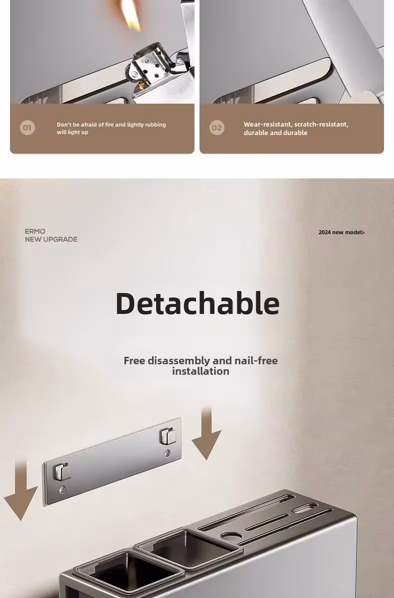 wall mounted kitchen knife rack with chopstick tube storage metal integrated storage rack for cutting tools and chopping boards Product details 1