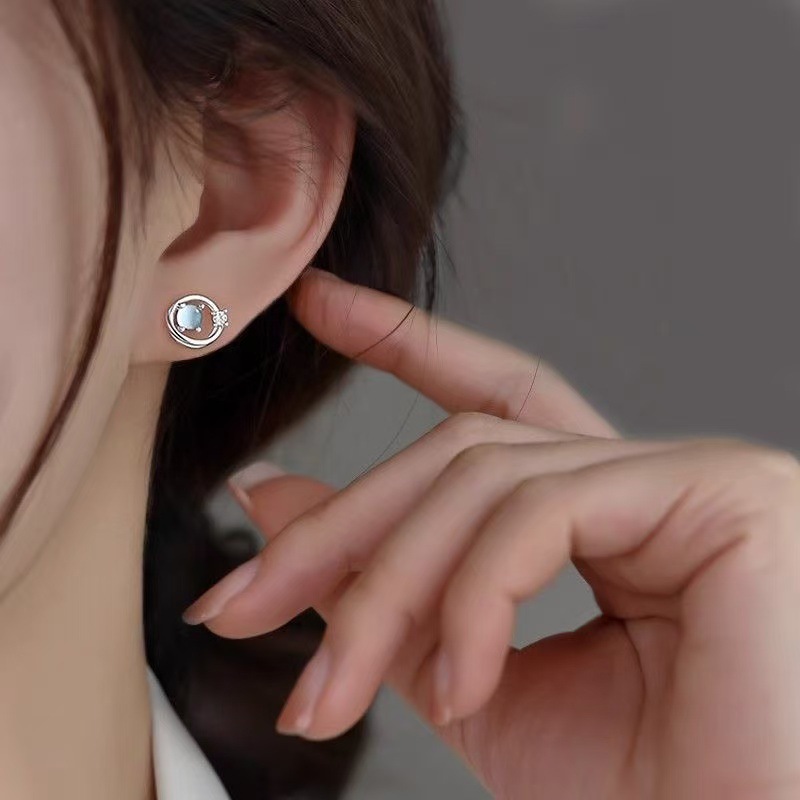 S925 Silver Saturn Moonlight Zirconia Planet Earrings