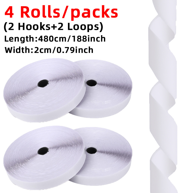 Image of 4-roll Self-adhesive Hook And Loop Tape Fastening Roll, 0.79 Inch X 188 Inch Nylon Self-adhesive Heavy-duty Strip Fasteners, Suitable For Home, Office, School, Car, And Craft Organization - + 2 Loops