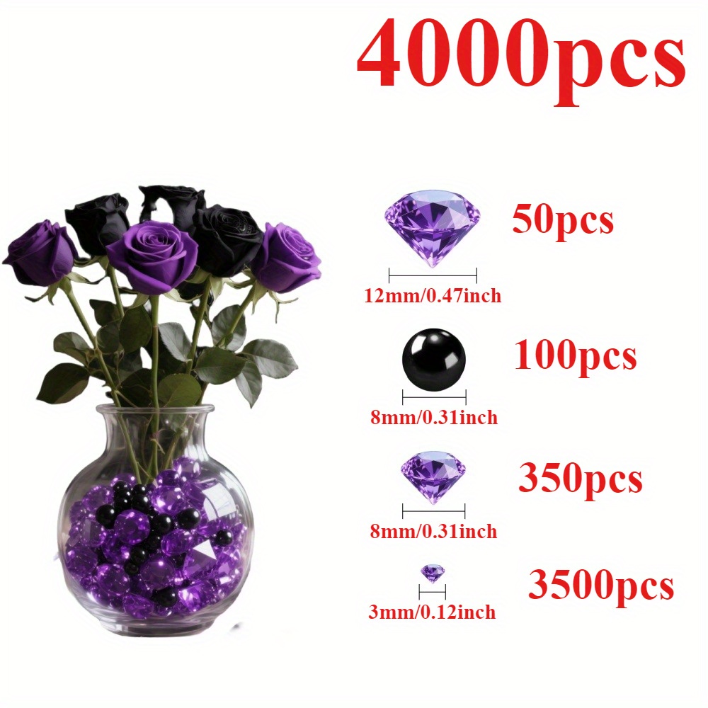 E-shop 4000 Stück Kunst-Diamanten und Perlen, geeignet für Vasenfüller, Hochzeitszubehör, Bastelperlen, Tischdekoration, Heimdekoration, Halloween-,