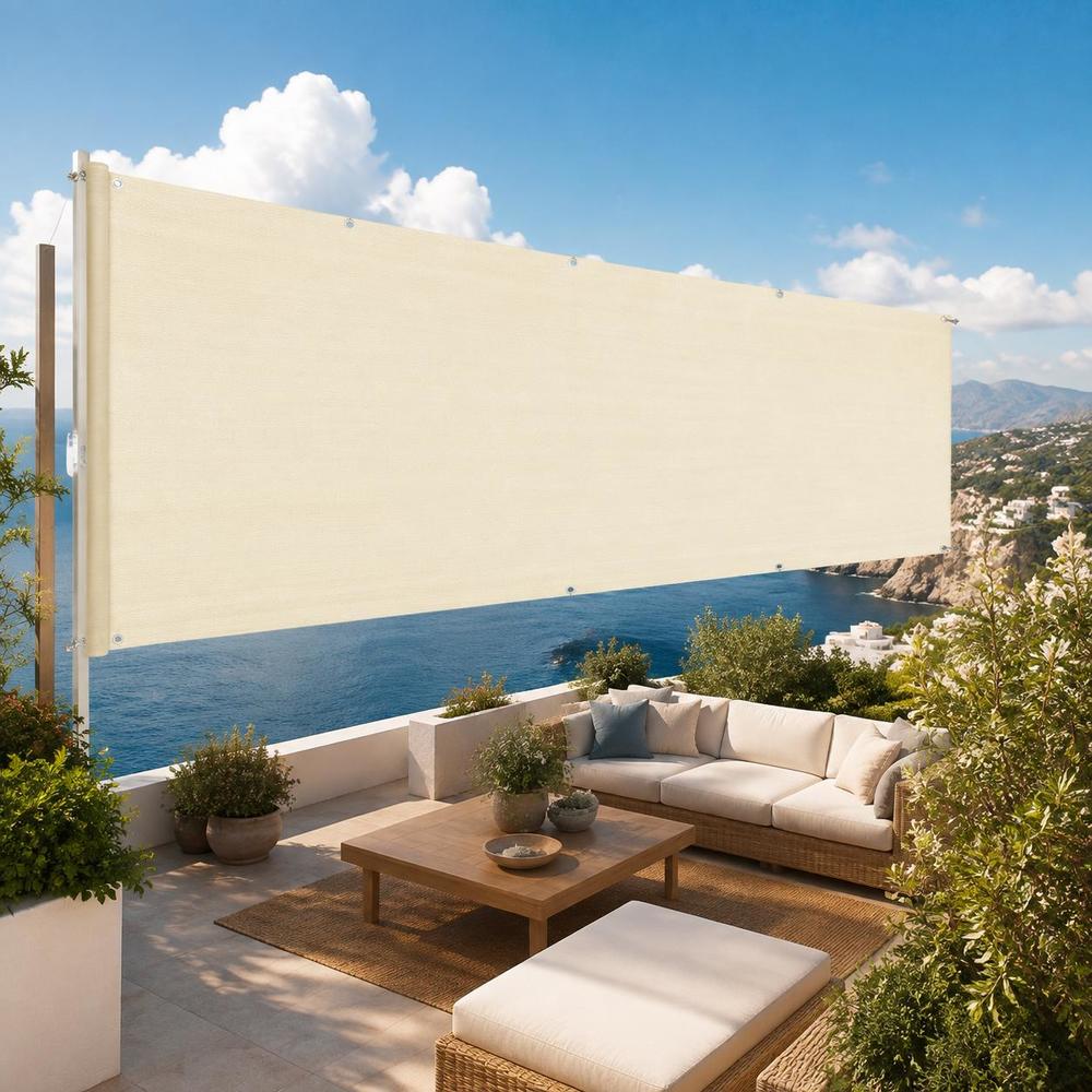 Image of Balcony Privacy Screen Hdpe Fabric With Aluminum Eyelets And Tie Rope, 90x400cm Beige For Balcony