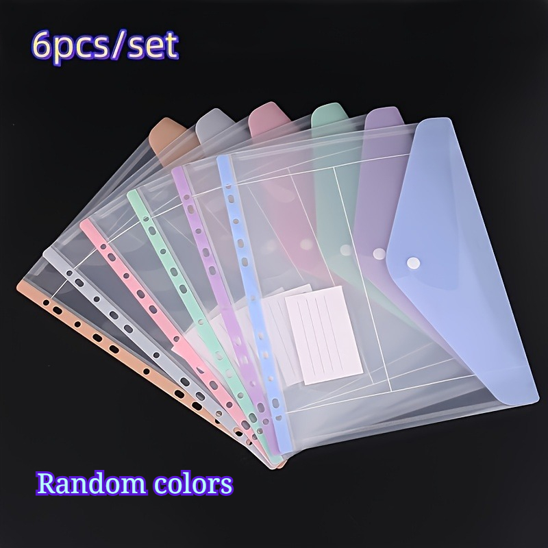 6pcs Plastic Expandable File Pockets For Binders – Assorted Colors, Compatible With 2, 3, 4 Rings – Snap Button & Label Insert – Clear & Durable, Ideal For School, Office, Business & Home Use
