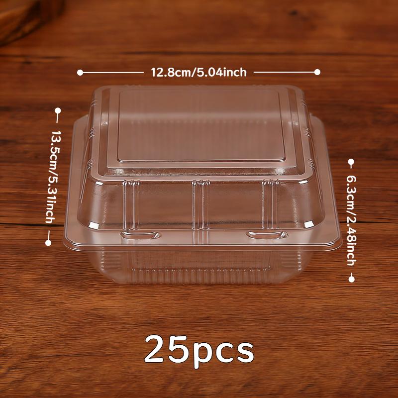 Image of 25pcs Square Transparent Plastic Food Containers With Lids - Durable, Reusable, Portable, Cakes, Pastries, Compatible - Restaurants, Cafes, Bakeries, Dessert Shops, Holiday Parties Ready