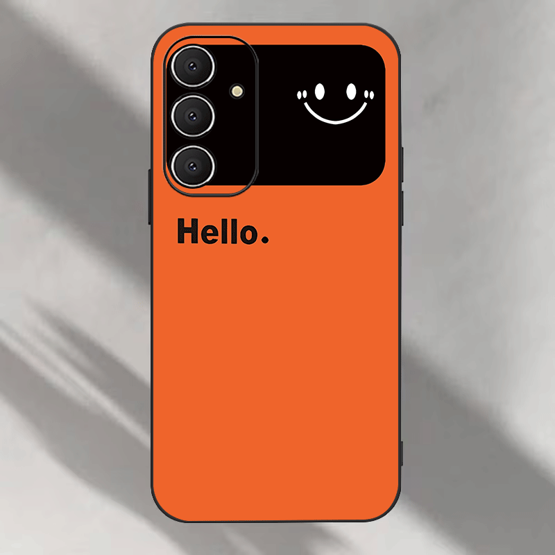 Trda ovitek za telefon: Oranžni Hello Veseli Obraz za for Samsung S26/S25/S24/S23/S22/S21/S20/S20 FE/Plus/+/Ultra/FE serijo, primeren za for