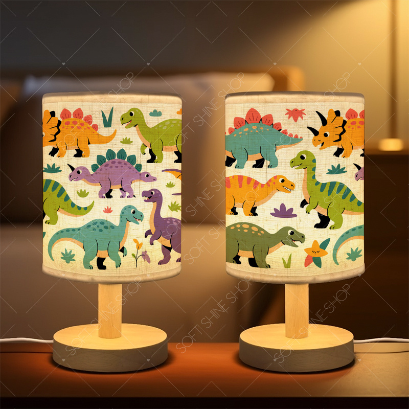 Printed Table Lamp with Fabric Shade, USB-Powered LED Light