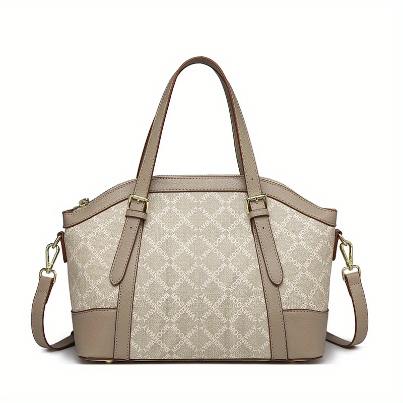 1pc womens genuine handbag modern vintage style with detachable shoulder strap front zipper closure durable metal hardware versatile for handheld crossbody or wrist carry in khaki coffee apricot deep brown crossbody bag checkered pattern bag oil edge detailing Product details 2