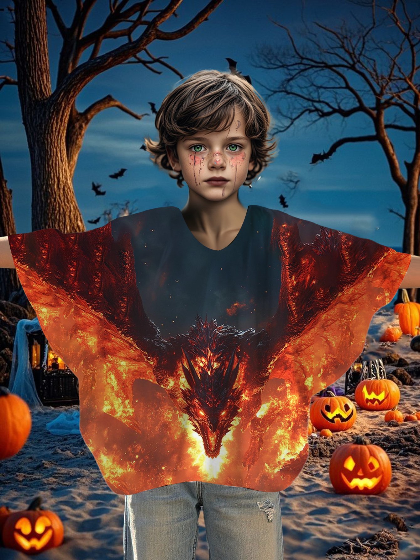 Boys' Halloween Batwing Shirt for Fantasy Fun