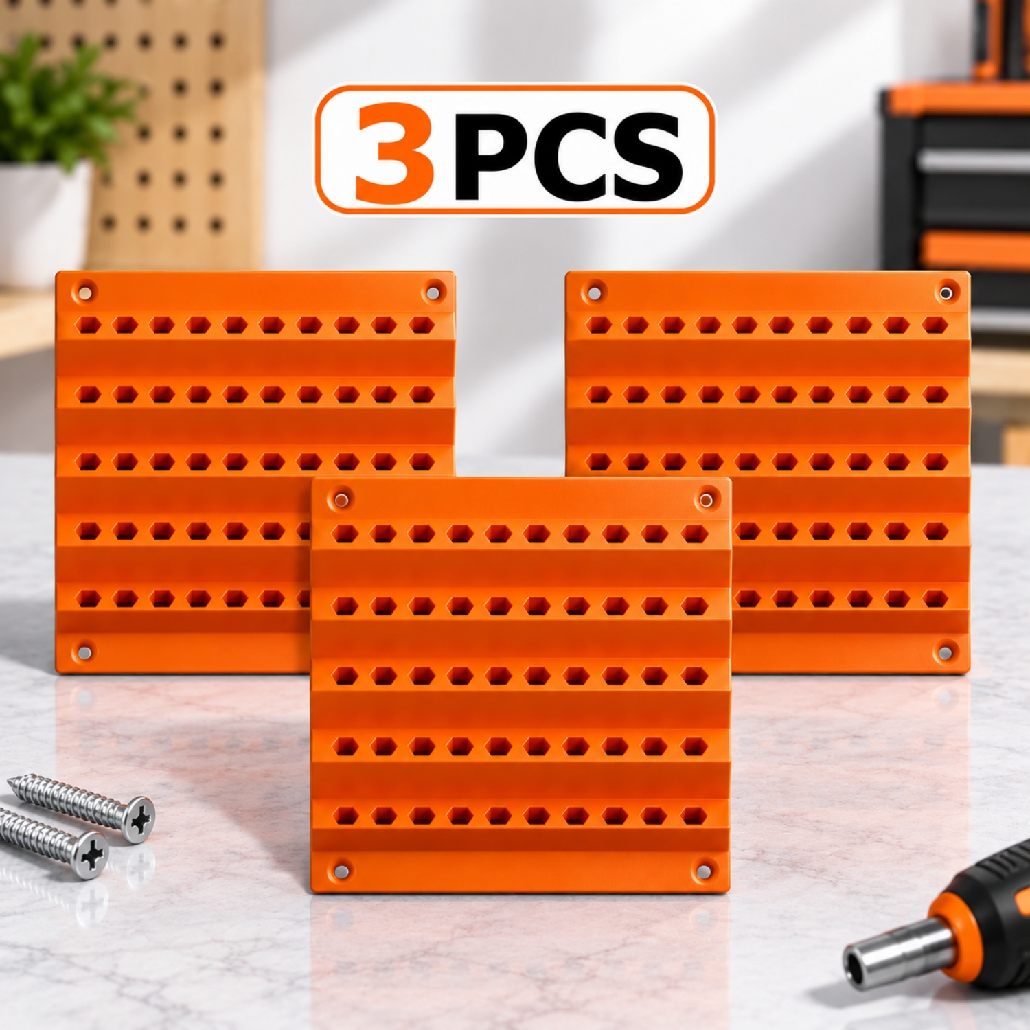 TEMU 3pcs Wall-mounted Bit Organizer Rack, Hex Bit Holder, Fits 6.3mm Bits, 50pcs Bit Capacity, Home Garage Screwdriver Tool Organizer, Utility