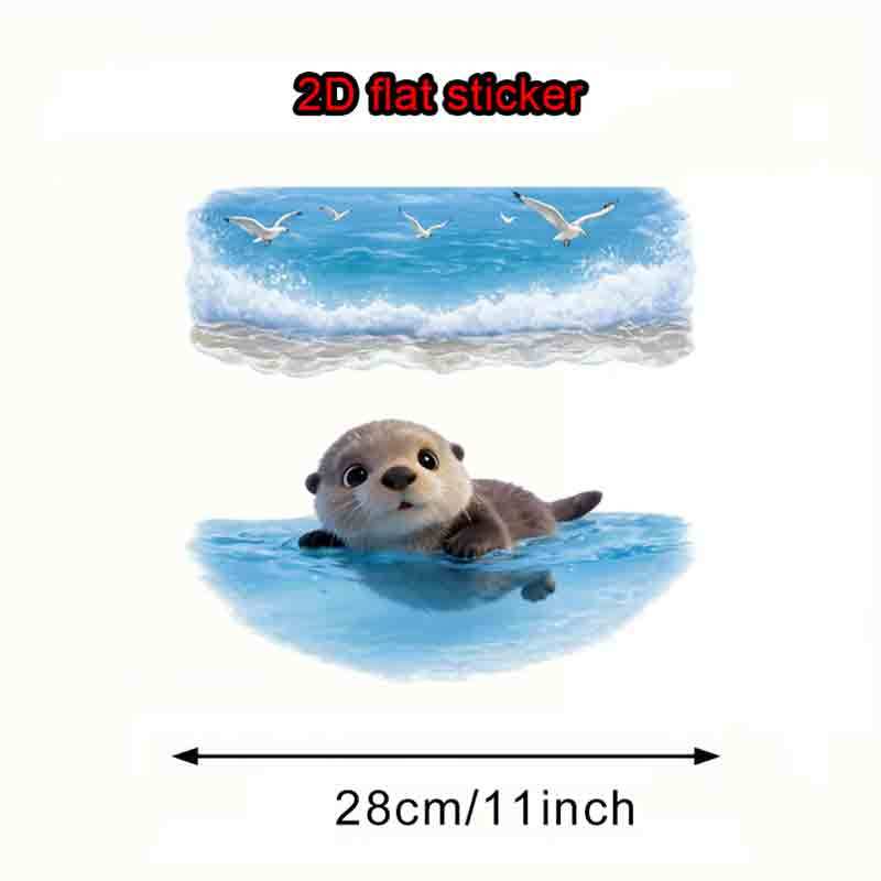 1pc of cute otter and ocean wave toilet decal featuring otter ocean wave and other elements waterproof bathroom sticker with a vibrant cartoon design for lid and tank decoration a fun bathroom accent suitable for bathroom living room