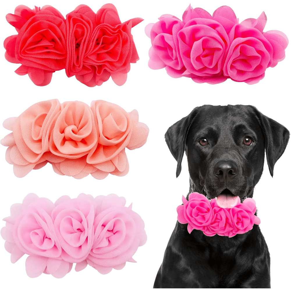 

4pcs Polyester Dog Collar Large Collar Pendant Attachment With Flowers Pattern